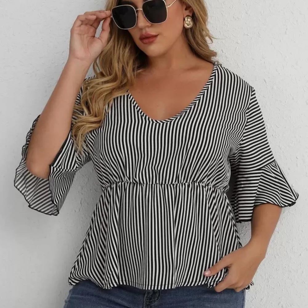 SHEIN Black and White Striped Blouse
